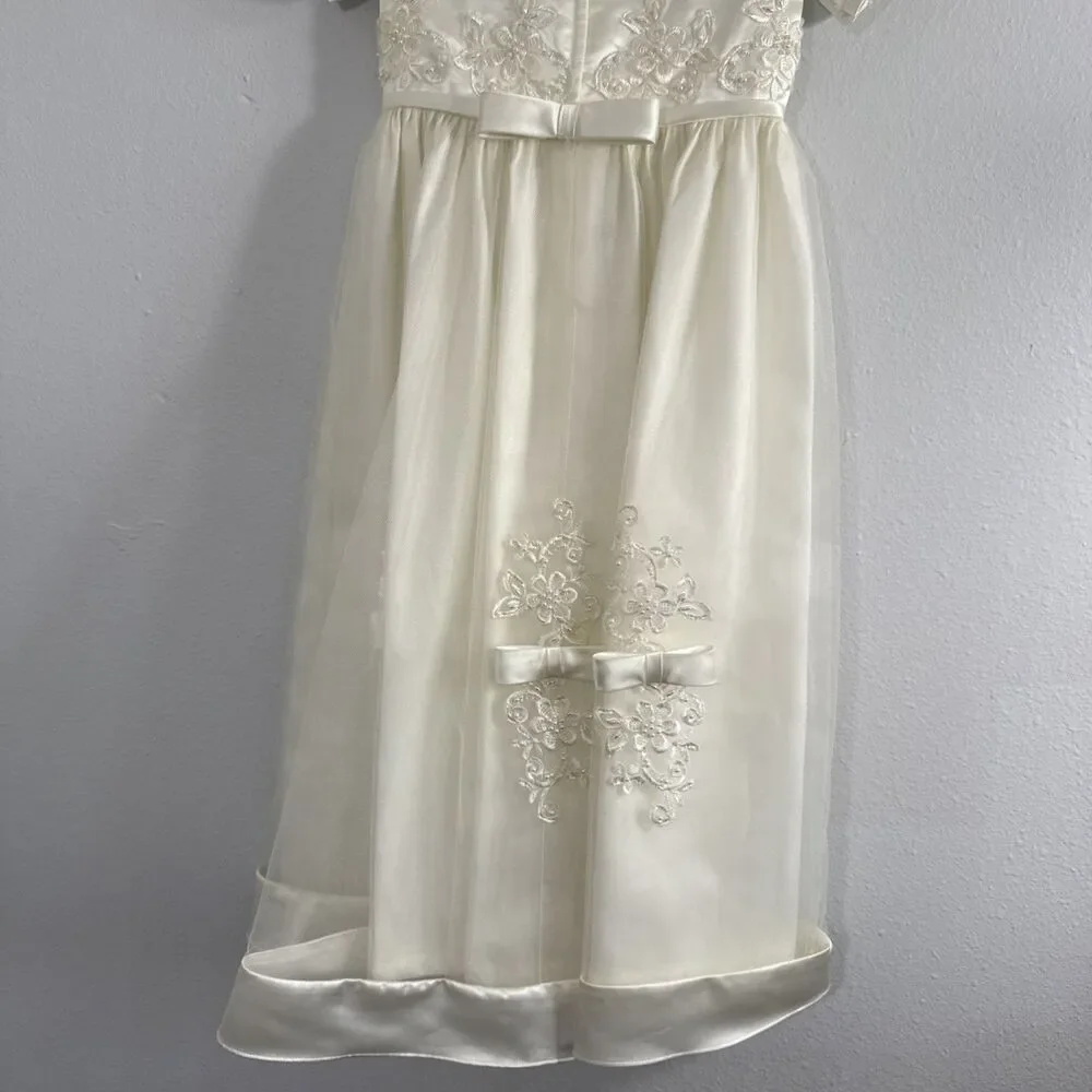 Majestic Dress Kids 4 Ivory Sleveless‎ Beaded Bow Tulle Ball Gown Formal Party